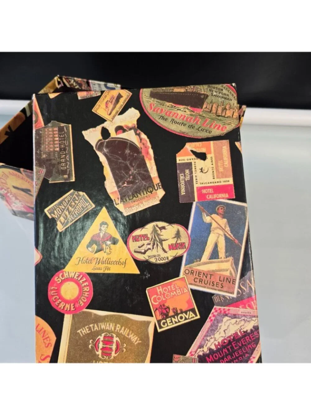 Decorative Storage Box Vintage Collage Of Luggage Labels  #2